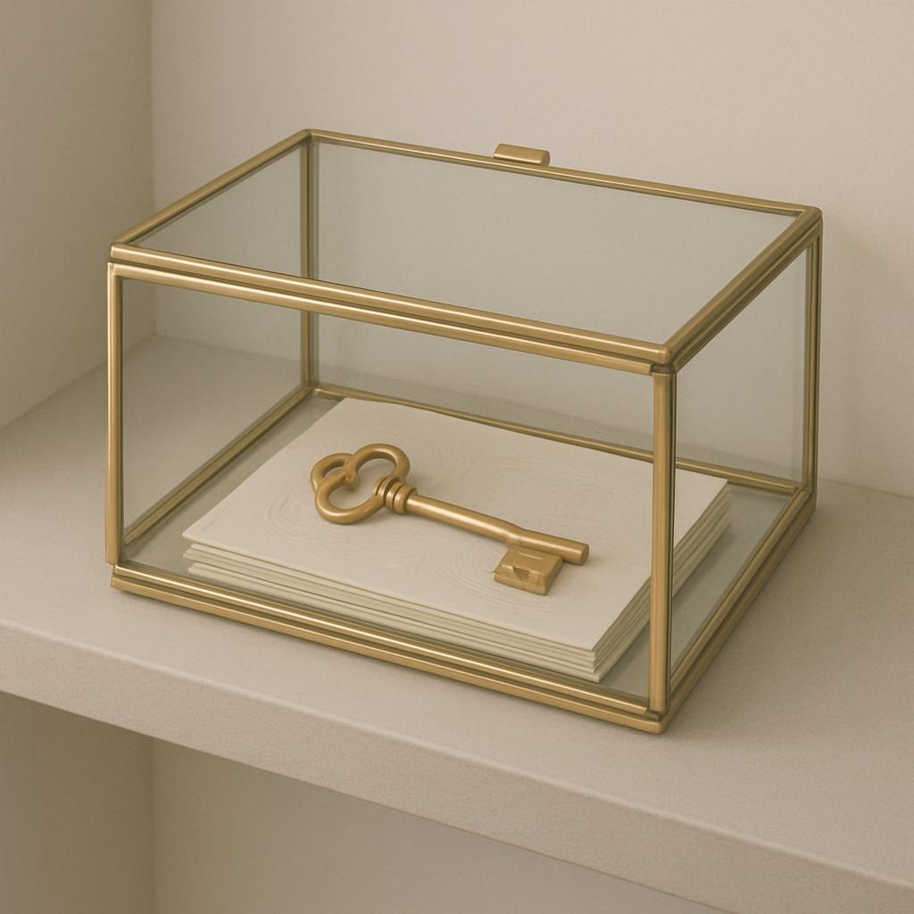 - Equipo de fotografía. Fotógrafo: Getty Images Imagen: Un cajón de cristal con un brazalete dorado y una llave; As seen o...